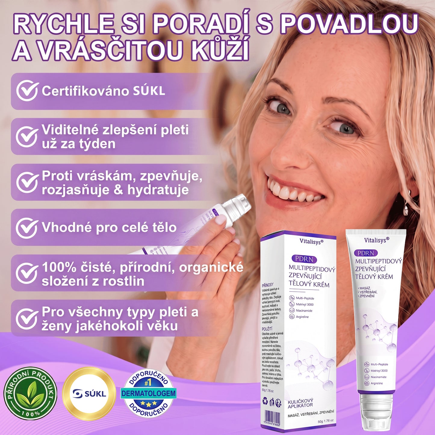 Doporučováno dermatology🥇 | 🍍Vitalisys® PDRN Multi-Peptidový masážní tělový krém – Proti stárnutí, hydratační, zpevňující, regenerační, sjednocující, proti akné a skvrnám, na odstraňování bradavic a mateřských znamének, pro úlevu při lupénce.❤️