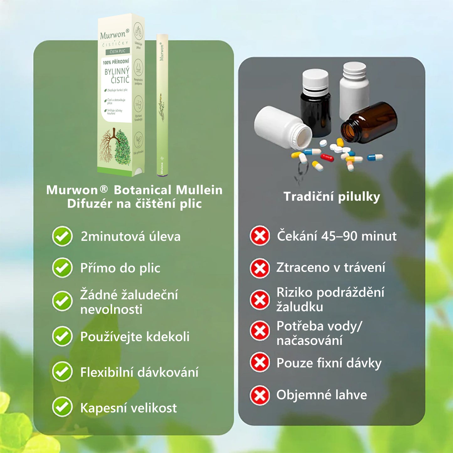 🇨🇿 České vlastnictví a správa ✅ Murwon® bylinný difuzér pro čištění plic s diviznou (Mullein)  🫁 (kašel, faryngitida, dušnost, hlen, ucpaný nos, bronchitida, alergické příznaky, nepohodlí v plicích) 🌷