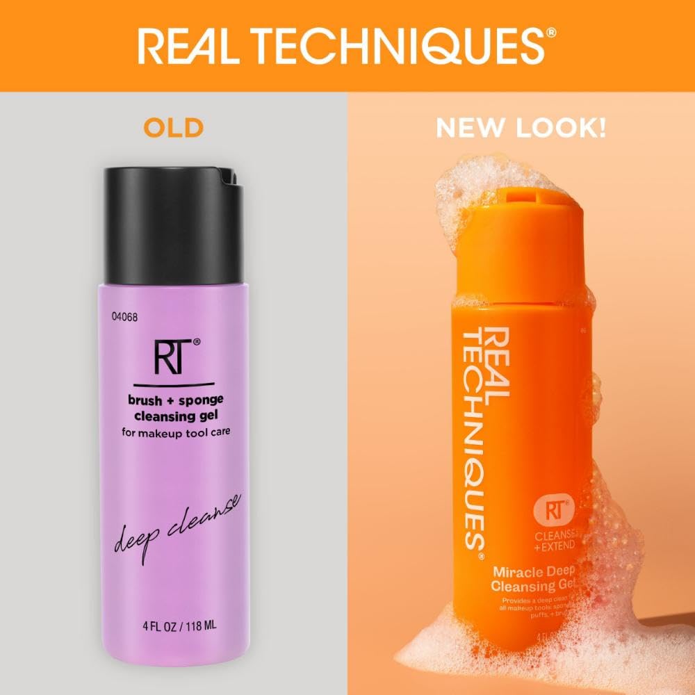 Real Techniques Miracle Deep Cleansing Gel, Šampon na čištění štětců a houbic na make-up, Vegan & Bez krutosti, 4 fl. oz./118 ml lahvička