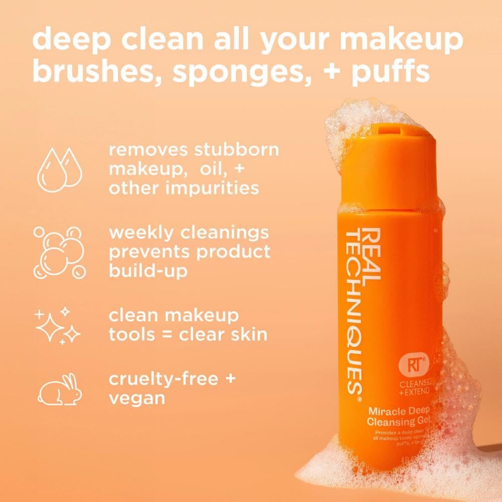 Real Techniques Miracle Deep Cleansing Gel, Šampon na čištění štětců a houbic na make-up, Vegan & Bez krutosti, 4 fl. oz./118 ml lahvička