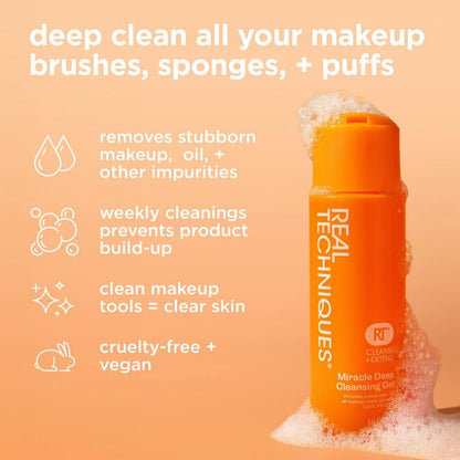 Real Techniques Miracle Deep Cleansing Gel, Šampon na čištění štětců a houbic na make-up, Vegan & Bez krutosti, 4 fl. oz./118 ml lahvička
