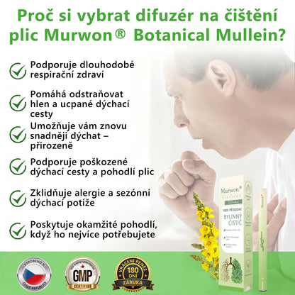 🇨🇿 České vlastnictví a správa ✅ Murwon® bylinný difuzér pro čištění plic s diviznou (Mullein)  🫁 (kašel, faryngitida, dušnost, hlen, ucpaný nos, bronchitida, alergické příznaky, nepohodlí v plicích) 🌷