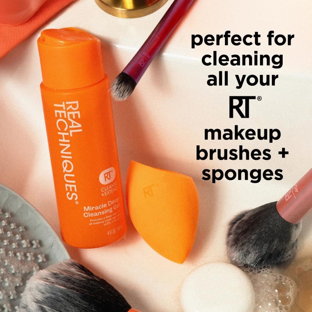 Real Techniques Miracle Deep Cleansing Gel, Šampon na čištění štětců a houbic na make-up, Vegan & Bez krutosti, 4 fl. oz./118 ml lahvička